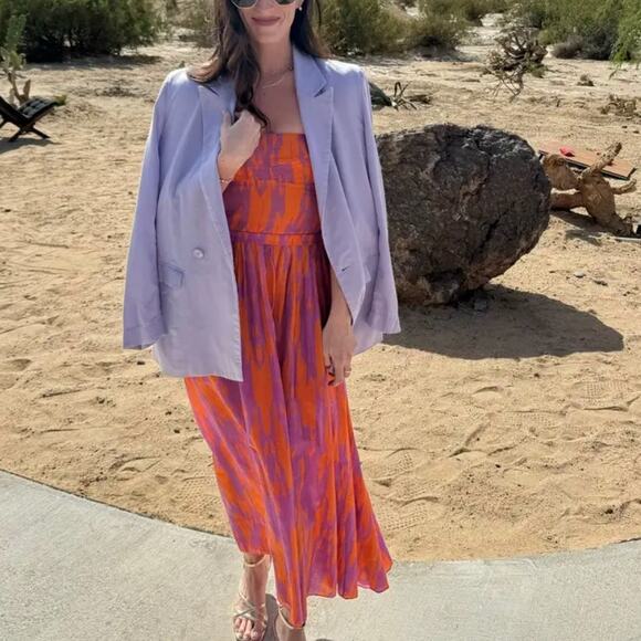 Maria Cher Pink Midi Slip Dress XS Smocked Silk Vacation Romantic Sundress $500 - Picture 5 of 14